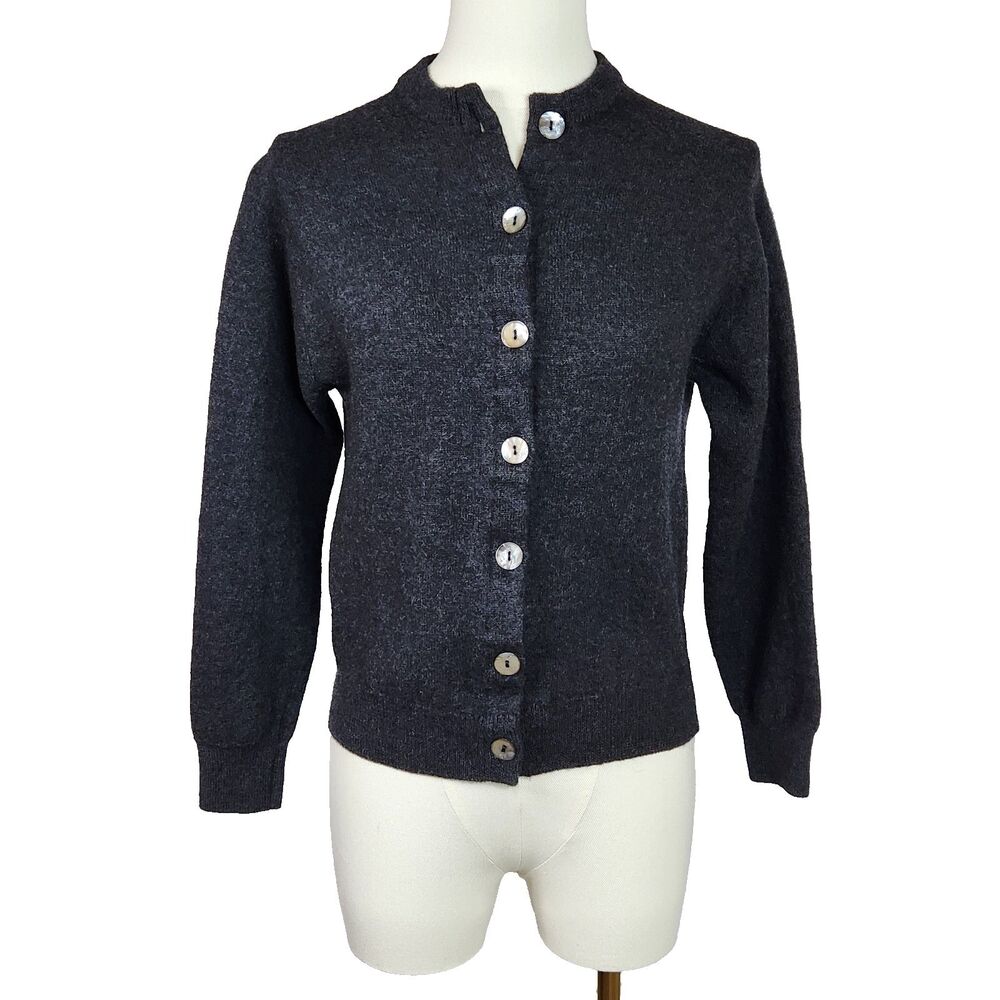 Vintage John Scott Scottish Merino Wool Cardigan Sweater XS Gray Dark Academia